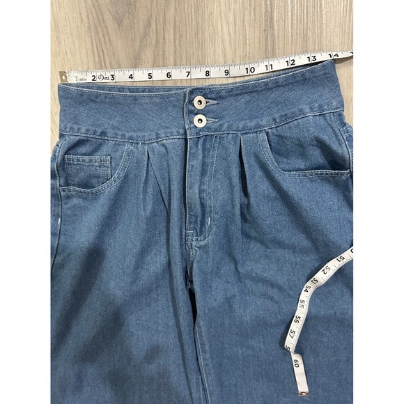 SHEIN Women Medium Wash Wide Leg Pleated High Rise Raw Hem Denim Jeans W28 - Picture 3 of 7